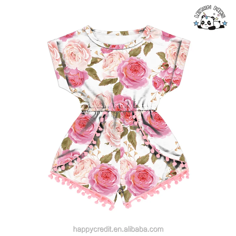 LEZONKIDS - Customized Red Rose Stripe Printed Children's Summer Jumpsuit Little Girl Baby Clothes Cute Girls Clothing Sets